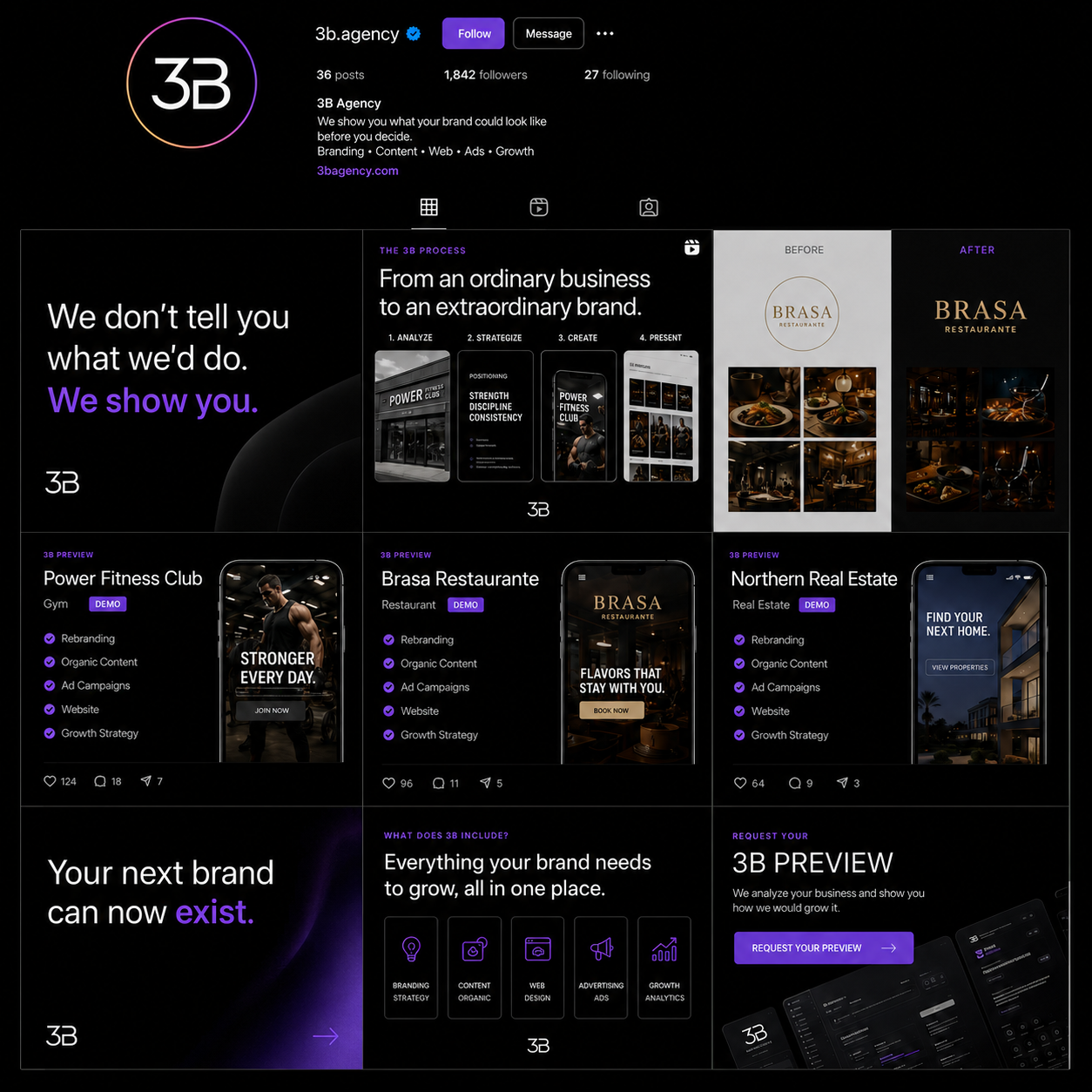 3B Agency growth work displayed across digital screens